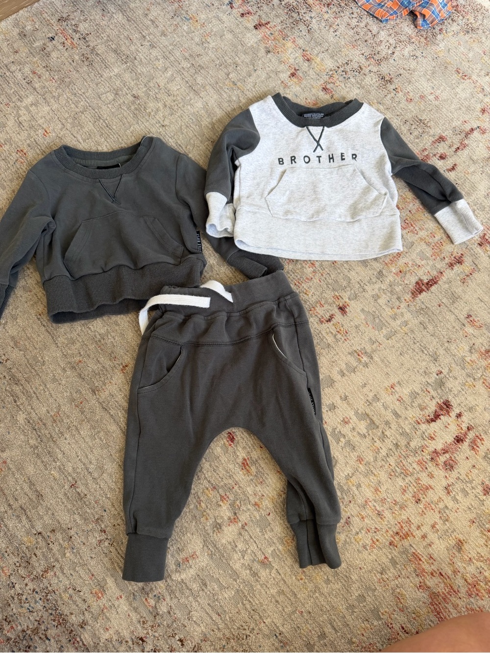 Little Bipsy Baby Boy 3 Piece Brother Sweatshirt Jogger Set 3-6M